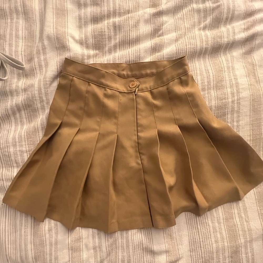 Beige/Khaki Los Angeles Apparel Medium Pleated Skirt